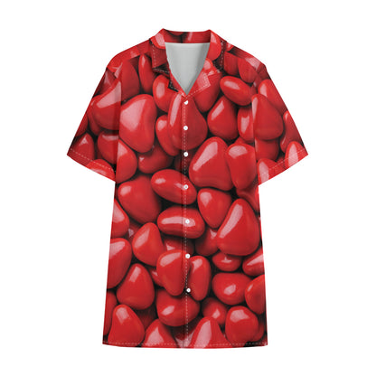 Heart Chocolate Candy Print Cotton Hawaiian Shirt