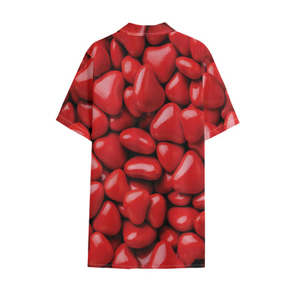 Heart Chocolate Candy Print Cotton Hawaiian Shirt