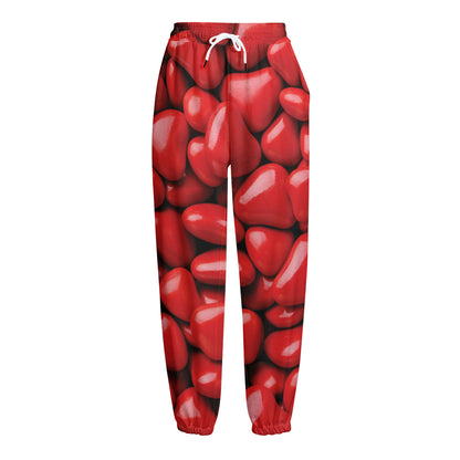 Heart Chocolate Candy Print Fleece Lined Knit Pants