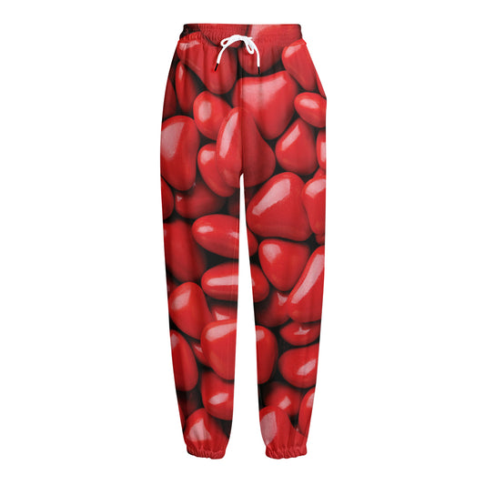 Heart Chocolate Candy Print Fleece Lined Knit Pants