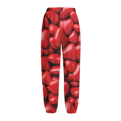 Heart Chocolate Candy Print Fleece Lined Knit Pants