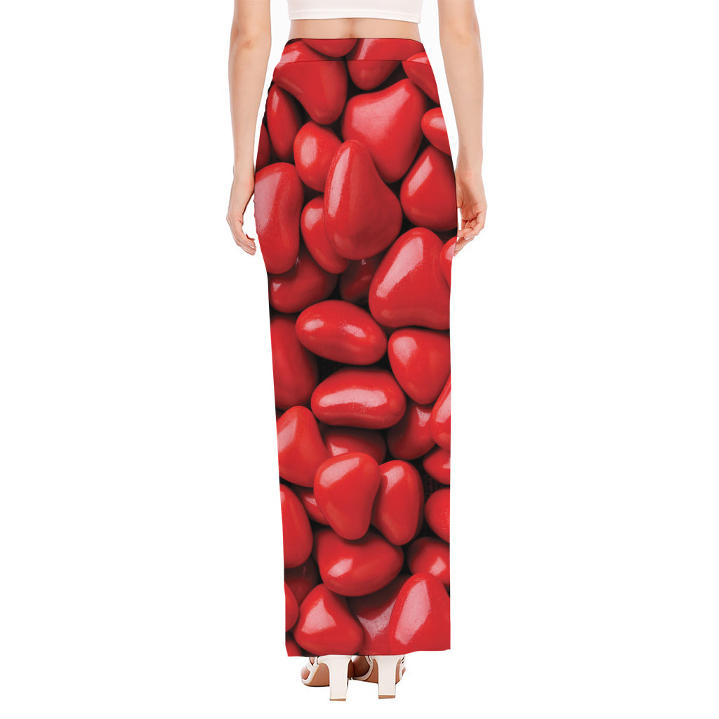 Heart Chocolate Candy Print High Slit Maxi Skirt