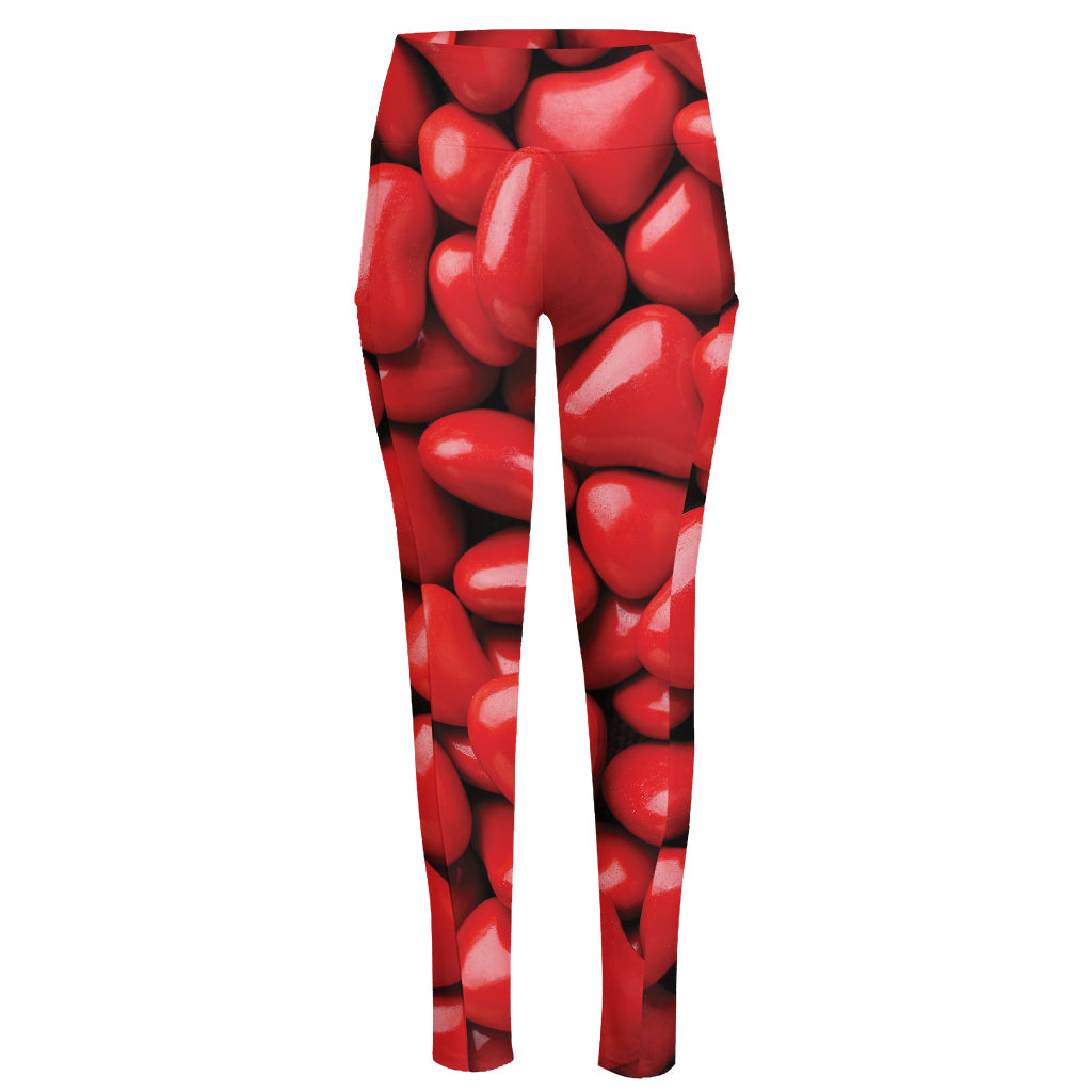Heart Chocolate Candy Print High-Waisted Pocket Leggings