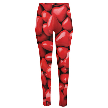 Heart Chocolate Candy Print High-Waisted Pocket Leggings