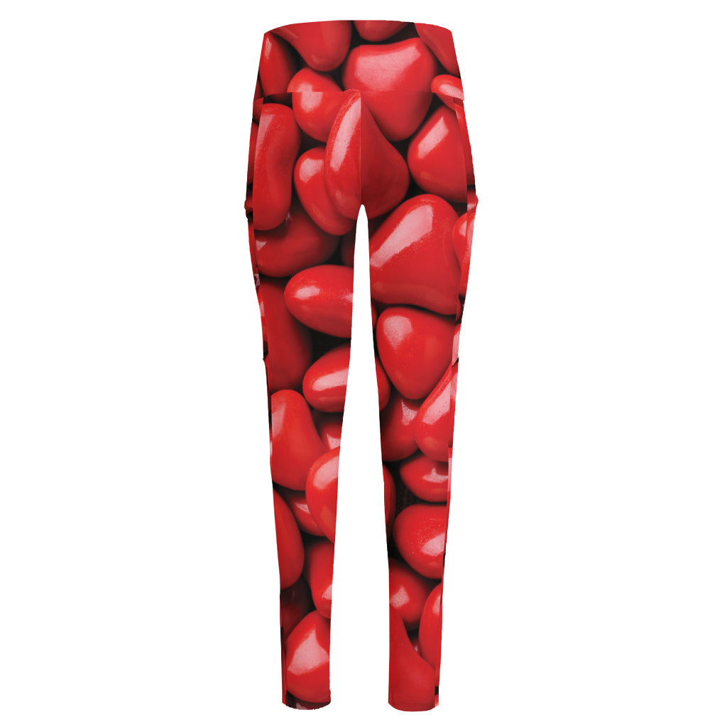 Heart Chocolate Candy Print High-Waisted Pocket Leggings
