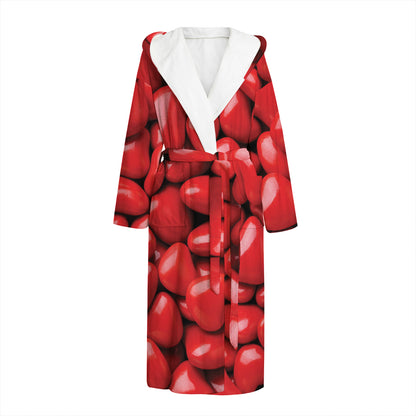 Heart Chocolate Candy Print Hooded Bathrobe