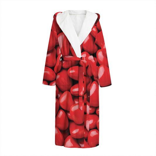Heart Chocolate Candy Print Hooded Bathrobe