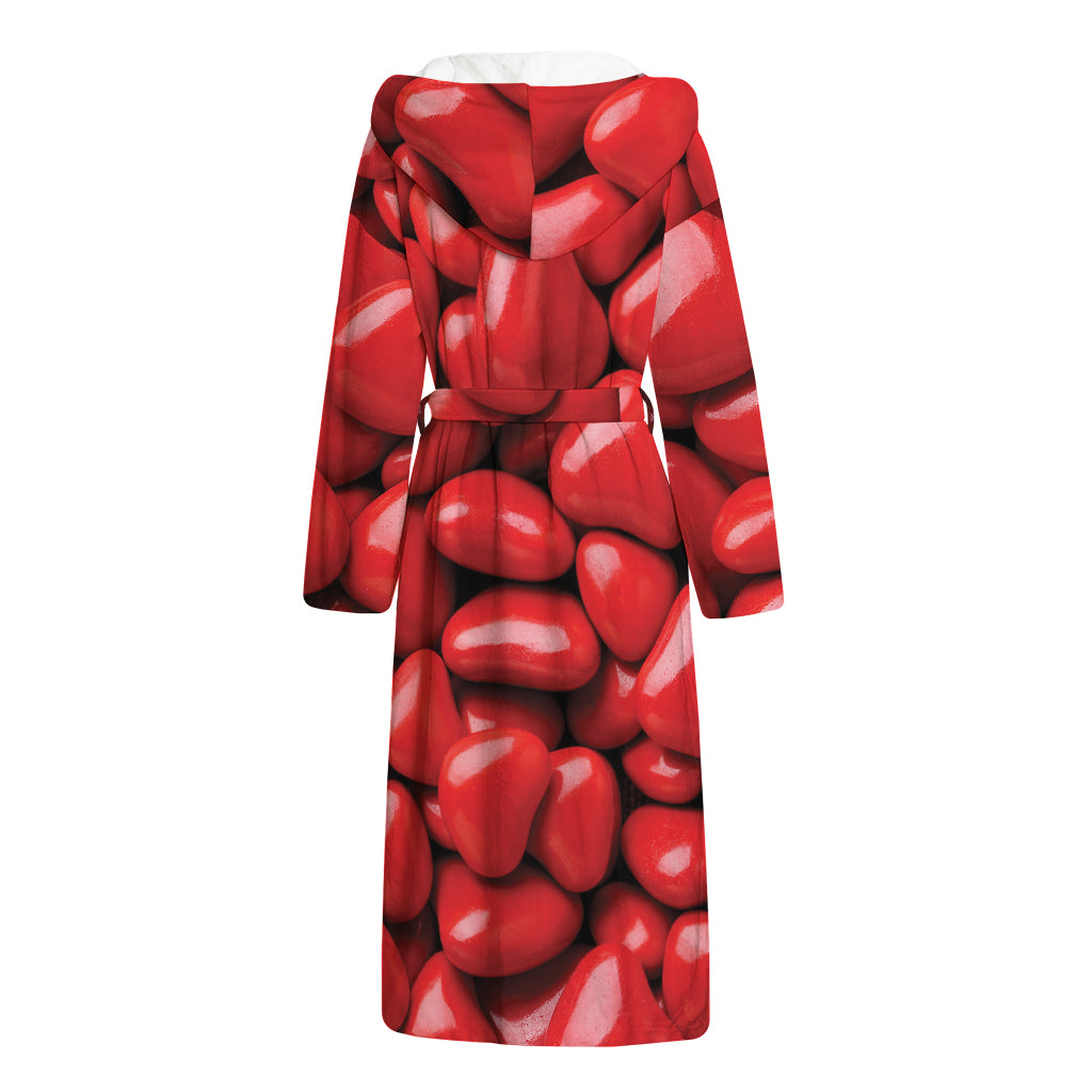 Heart Chocolate Candy Print Hooded Bathrobe