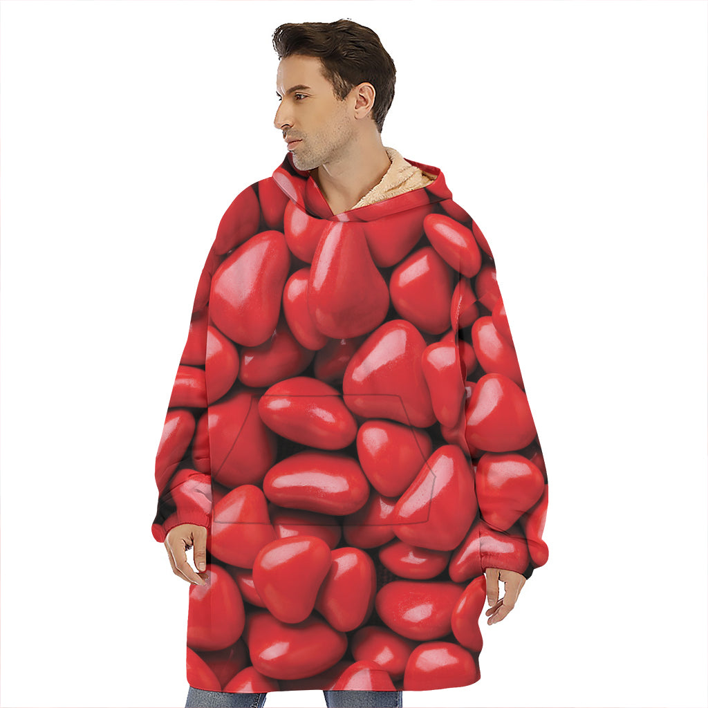 Heart Chocolate Candy Print Hoodie Blanket