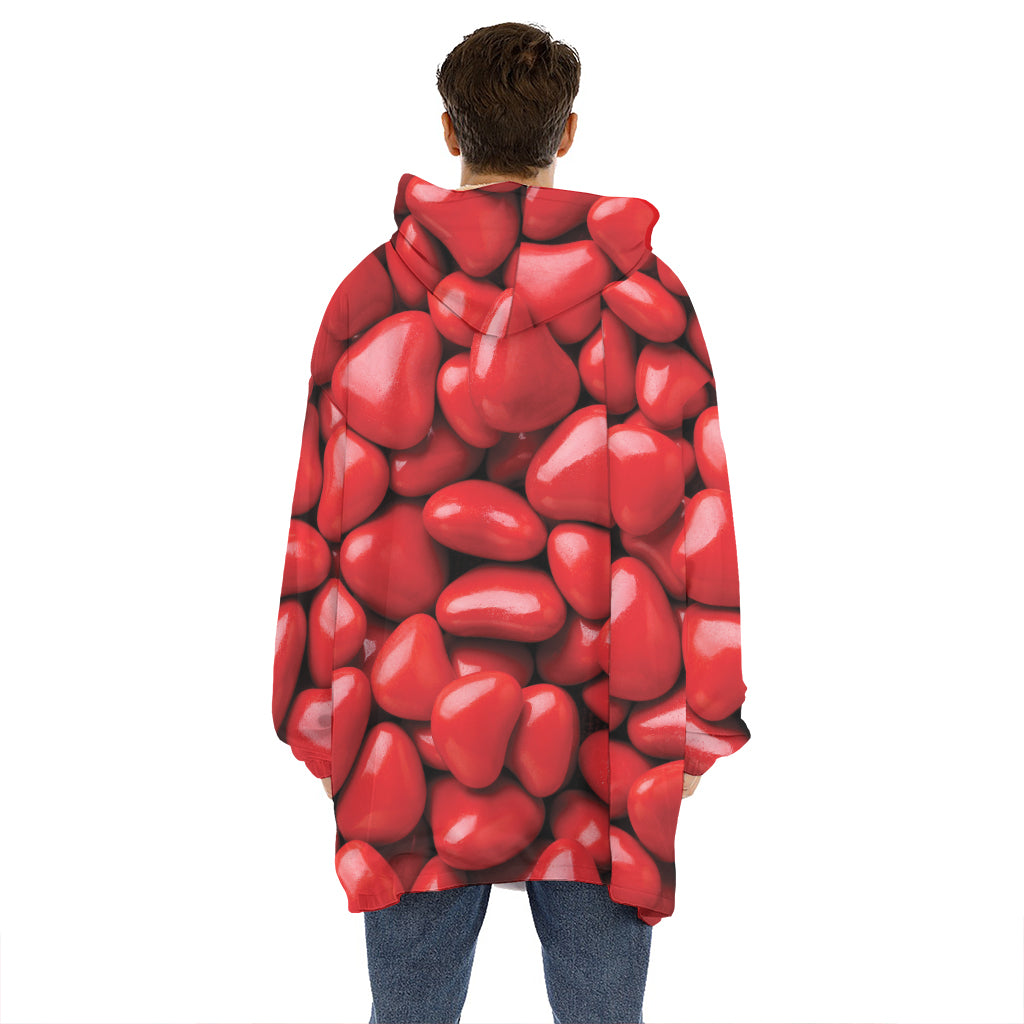 Heart Chocolate Candy Print Hoodie Blanket