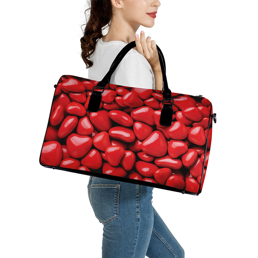 Heart Chocolate Candy Print Leather Duffle Bag