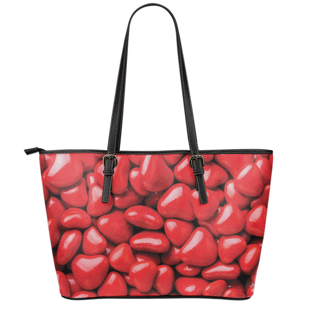 Heart Chocolate Candy Print Leather Tote Bag