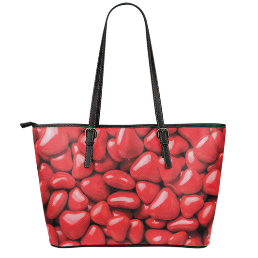 Heart Chocolate Candy Print Leather Tote Bag