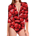 Heart Chocolate Candy Print Long Sleeve Swimsuit