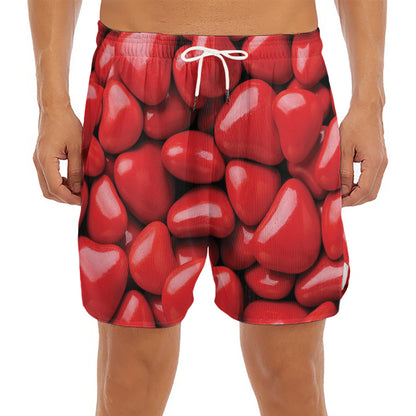 Heart Chocolate Candy Print Men's Split Running Shorts