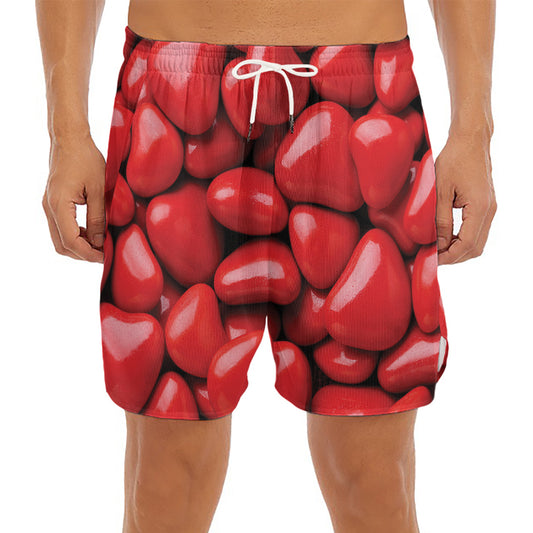Heart Chocolate Candy Print Men's Split Running Shorts