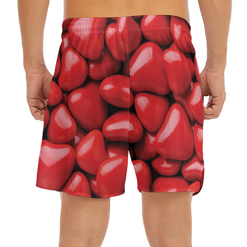 Heart Chocolate Candy Print Men's Split Running Shorts