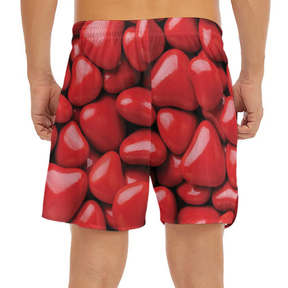 Heart Chocolate Candy Print Men's Split Running Shorts