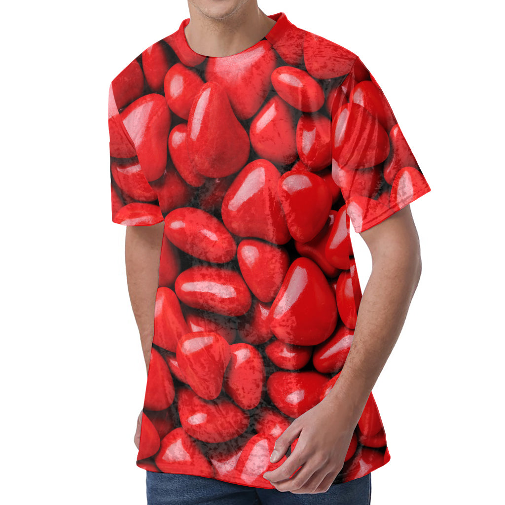 Heart Chocolate Candy Print Men's Velvet T-Shirt