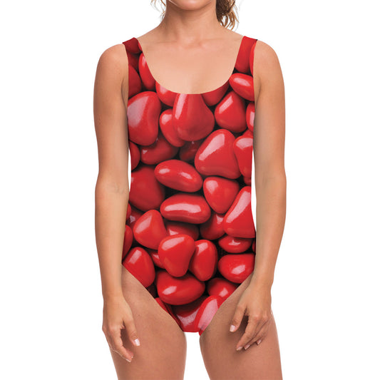 Heart Chocolate Candy Print One Piece Swimsuit