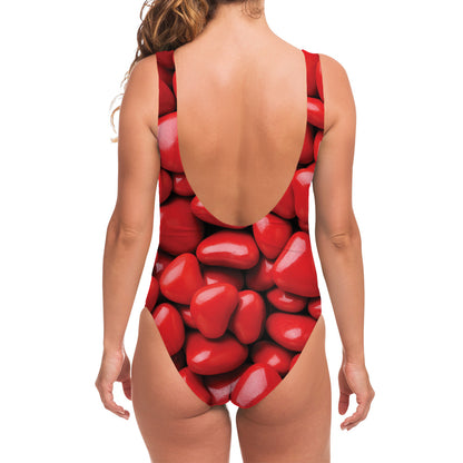 Heart Chocolate Candy Print One Piece Swimsuit