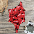 Heart Chocolate Candy Print One Shoulder Bodysuit