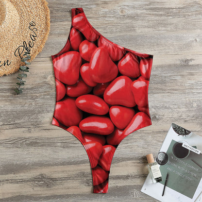 Heart Chocolate Candy Print One Shoulder Bodysuit