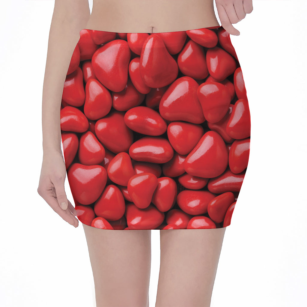 Heart Chocolate Candy Print Pencil Mini Skirt