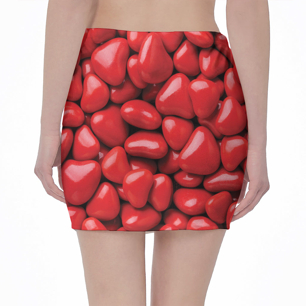 Heart Chocolate Candy Print Pencil Mini Skirt