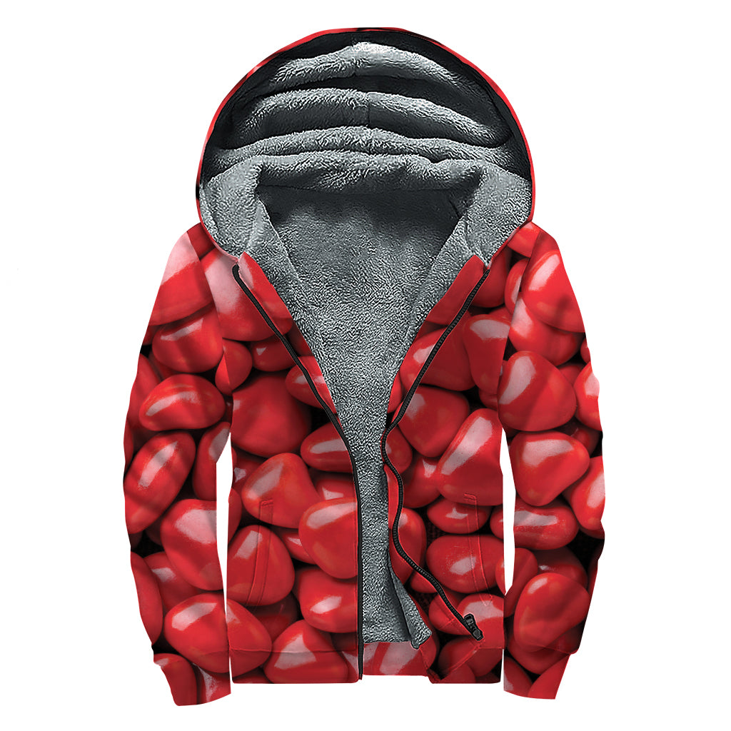 Heart Chocolate Candy Print Sherpa Lined Zip Up Hoodie