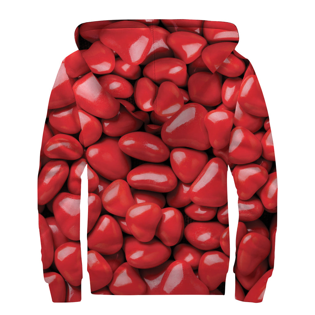Heart Chocolate Candy Print Sherpa Lined Zip Up Hoodie
