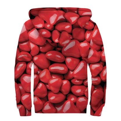 Heart Chocolate Candy Print Sherpa Lined Zip Up Hoodie