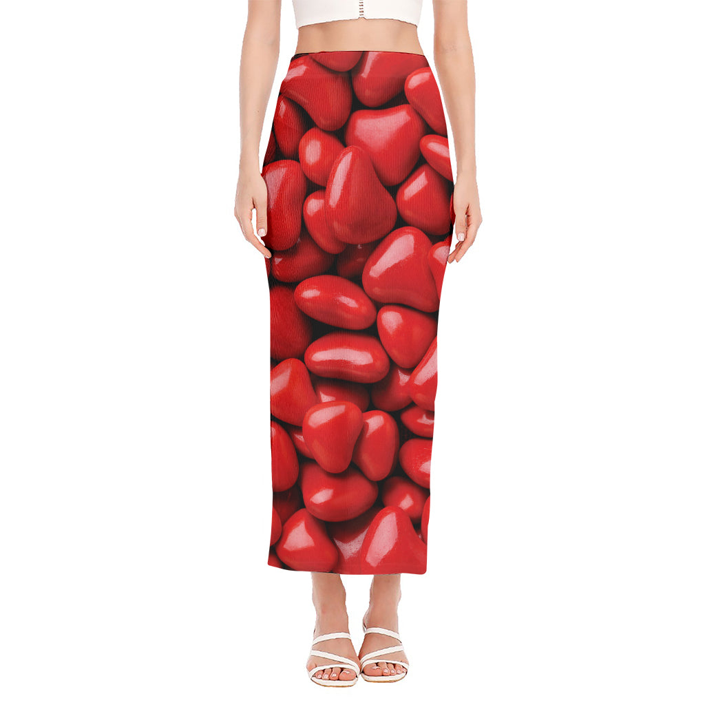 Heart Chocolate Candy Print Side Slit Maxi Skirt