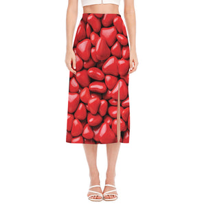 Heart Chocolate Candy Print Side Slit Midi Skirt