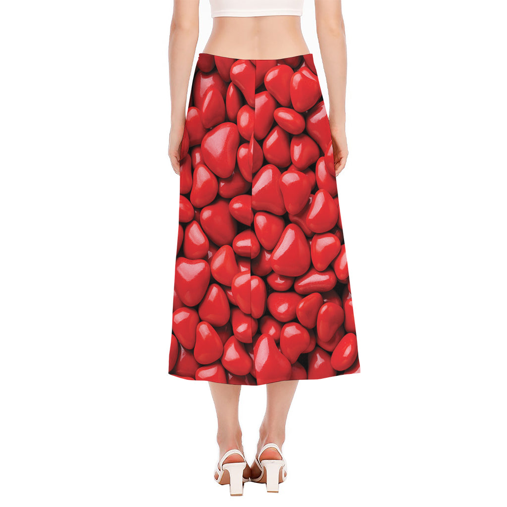 Heart Chocolate Candy Print Side Slit Midi Skirt