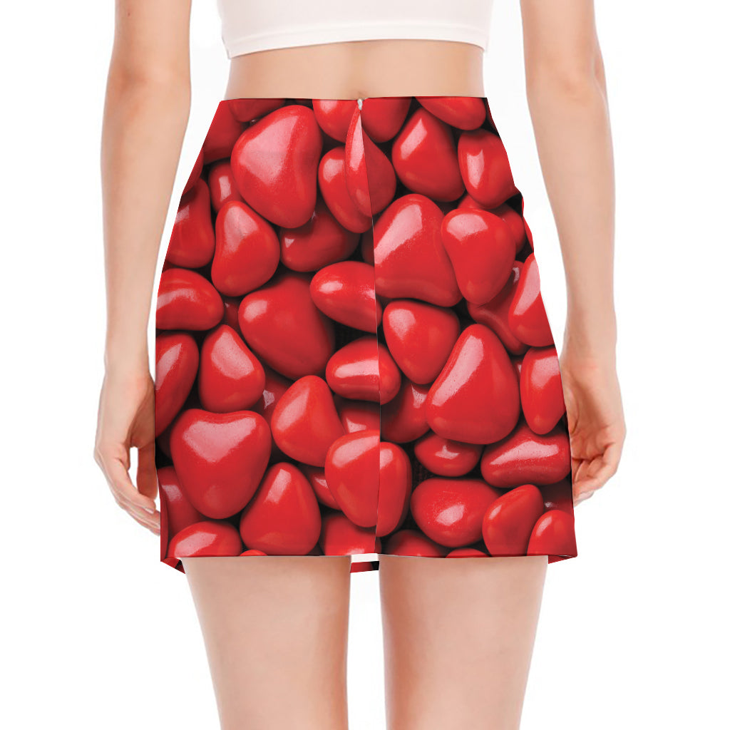 Heart Chocolate Candy Print Side Slit Mini Skirt