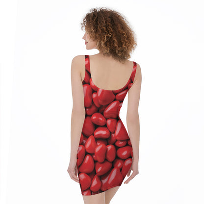 Heart Chocolate Candy Print Sleeveless Bodycon Dress