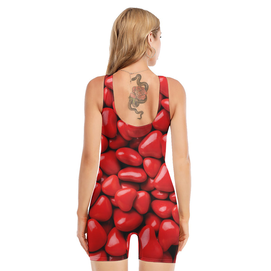 Heart Chocolate Candy Print Sleeveless One Piece Swimsuit