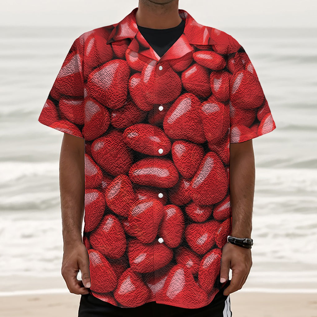 Heart Chocolate Candy Print Textured Short Sleeve Shirt