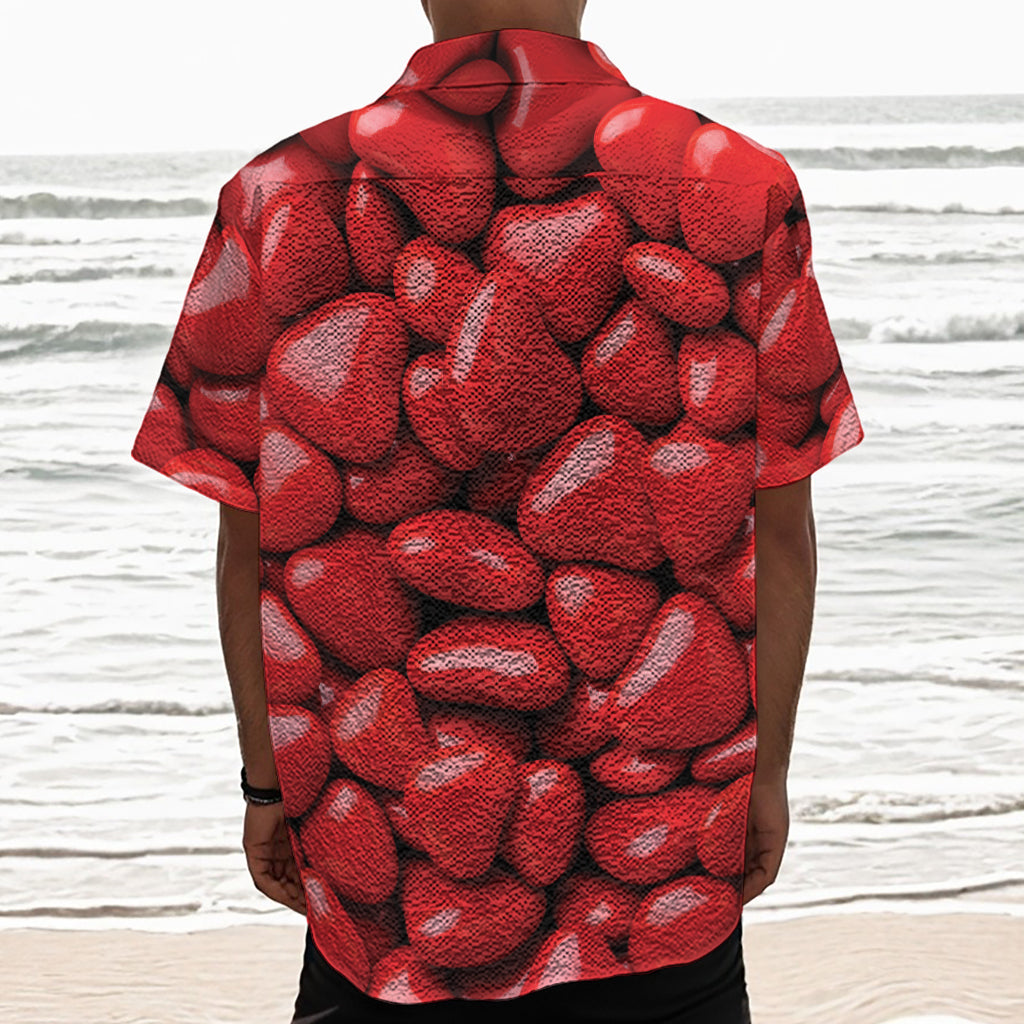 Heart Chocolate Candy Print Textured Short Sleeve Shirt