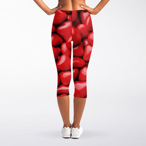 Heart Chocolate Candy Print Women's Capri Leggings