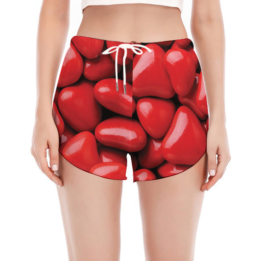Heart Chocolate Candy Print Women's Split Running Shorts