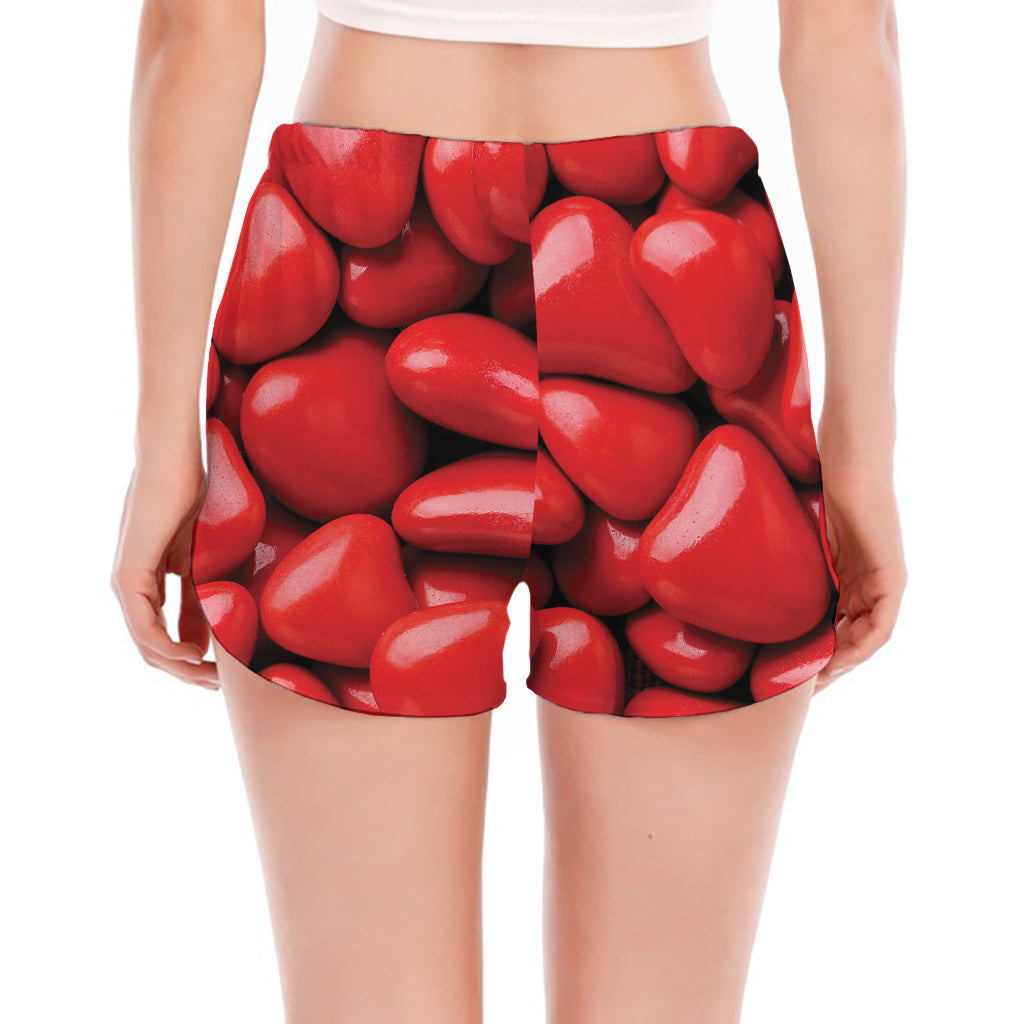 Heart Chocolate Candy Print Women's Split Running Shorts