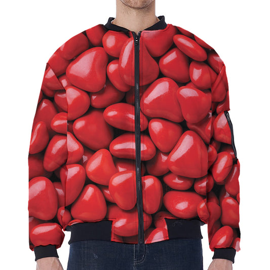 Heart Chocolate Candy Print Zip Sleeve Bomber Jacket