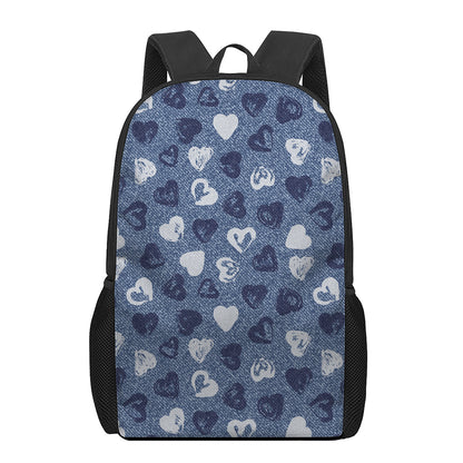 Heart Denim Jeans Pattern Print 17 Inch Backpack