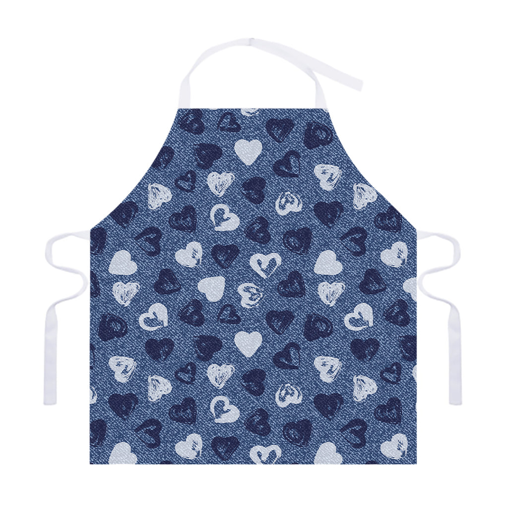 Heart Denim Jeans Pattern Print Adjustable Apron