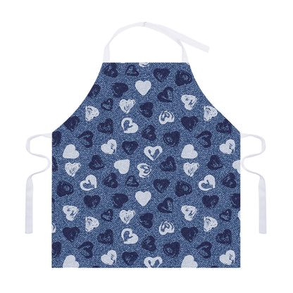 Heart Denim Jeans Pattern Print Adjustable Apron