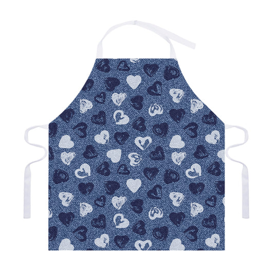 Heart Denim Jeans Pattern Print Adjustable Apron
