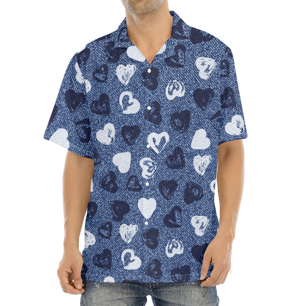 Heart Denim Jeans Pattern Print Aloha Shirt
