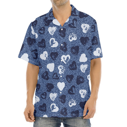 Heart Denim Jeans Pattern Print Aloha Shirt